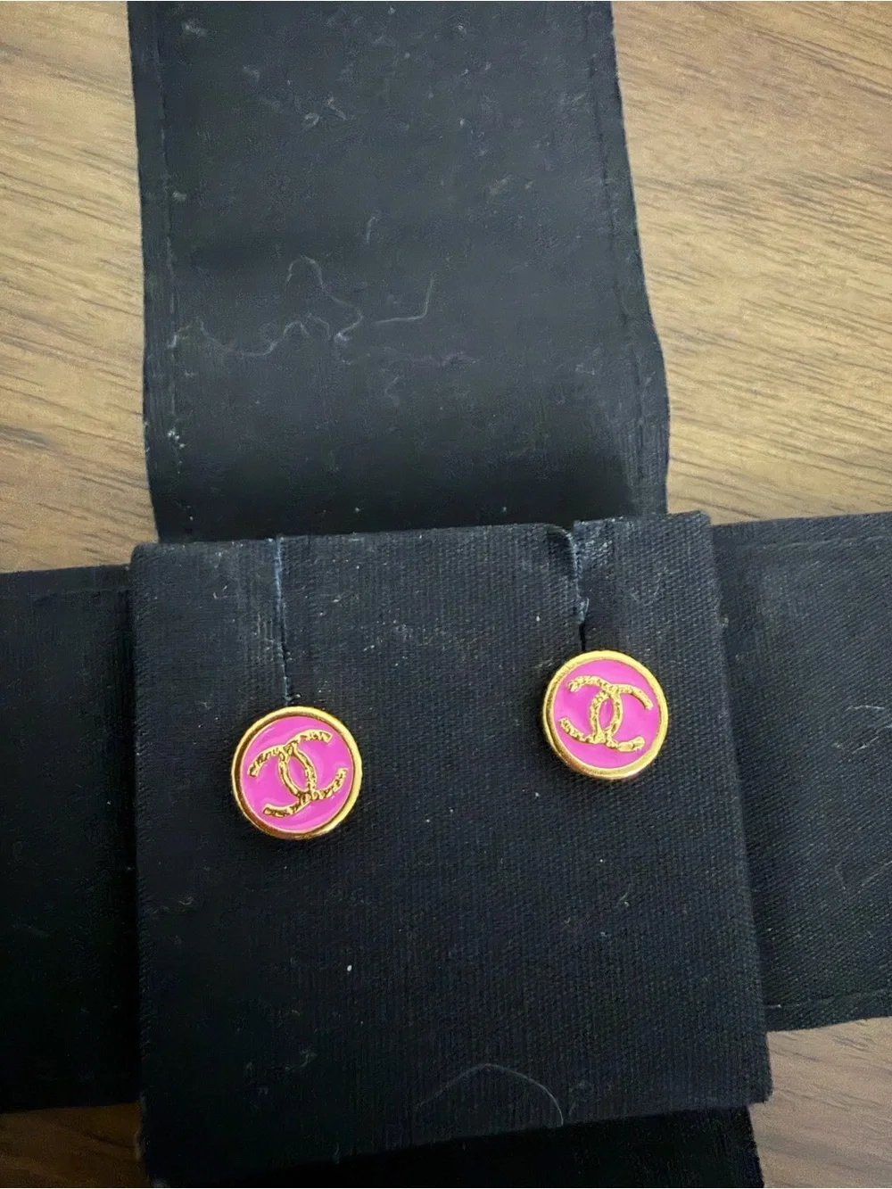 Chanel- Pink and Gold CC Logo Stud Earrings